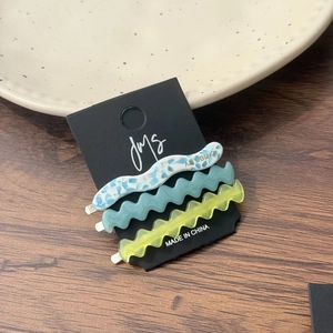 Ensemble de barrettes à cheveux ondulées en acétate style français bleu et jaune