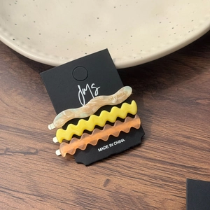 Lot de 3 barrettes à cheveux ondulées en acétate, couleurs marbre, jaune et orange