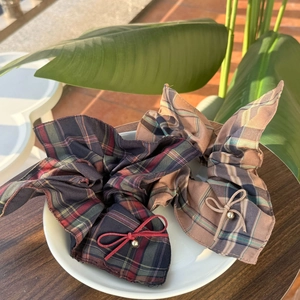 Vintage Plaid Scrunchies With Bow And Bell Academy Style Cotton Blend Hair Ties For Women Daily Hair Accessories