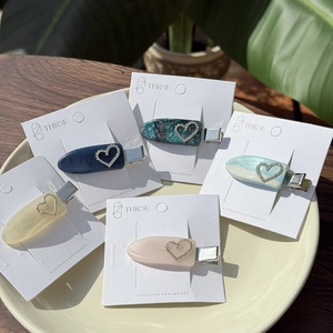 Zoete Hart Strass Acetaat Haarclips Marmer Textuur Eendenbek Haarspelden Voor Vrouwen Dagelijks Daten Mode Haaraccessoires