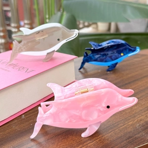 Creative Dolphin Shaped Acetate Hair Claw Clip Large Marble Texture Hair Clip For Women Fresh Sweet Marine Style Hair Accessory