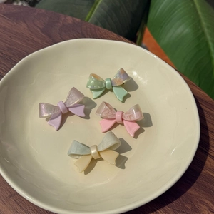 Sweet Cellulose Acetate Bow Hair Clip Marble Texture Duckbill Streamer Side Clip For Women Daily Hair Accessories