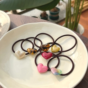 Korean Sweet Heart Resin Hair Tie High Elastic Coffee Rubber Band Women Girls Daily Hair Accessory Handmade Style Jewelry