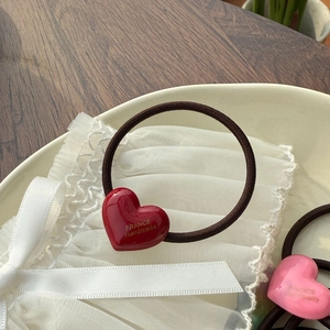 Sweet heart elastic hair tie set with golden France Handmade stamp on creamy ceramic tray