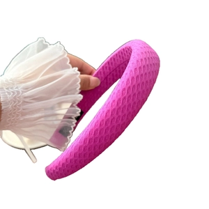 Padded candy color checkered headband in hot pink fabric for high cranial top look