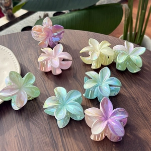 Irisierende Plumeria Blume Haarklammer Für Damen Frisch Laser Gradient Harz Shark Clip Hoch Pferdeschwanz Haarschmuck
