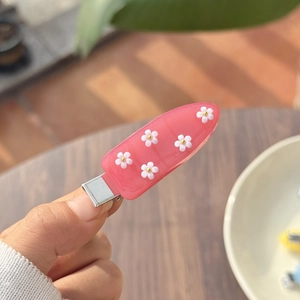 Roze doorschijnende haarclip met vijf 3D-bloemen en gouden kralen in zoete stijl