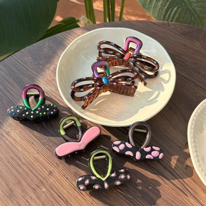Pinces à Cheveux Crabe en Plastique Rétro Style Français Nœud et Cœur Pois Vibrants Couleur Contrastée Grande Pince Requin Accessoires Cheveux Mode Femme