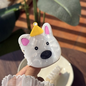 Haarklammer aus Acetat in Eisbären-Form mit gelbem Hut und rosa Ohren für Frauen