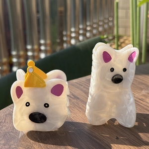 Süße Westie Hund Acetat Haarkralle Cartoon Weißer Welpe Rosa Ohr Kleiner Gelber Hut Tier Haarspange Damen Haarschmuck