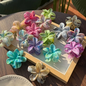 Pince per Capelli a Forma di Fiore in Stile Cinese Lavaggio a Inchiostro Trama di Marmo Accessori per Capelli in Plastica per Donna