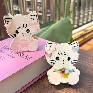 Cute Cat Shaped Acetate Hair Claw Clip Sweet Bow Heart Pattern Elegant Shark Clip Hair Accessory For Women Daily Styling