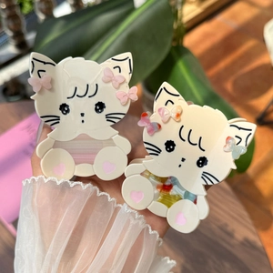 Cute acetate cat hair claw clips with pink bows and gradient floral patterns