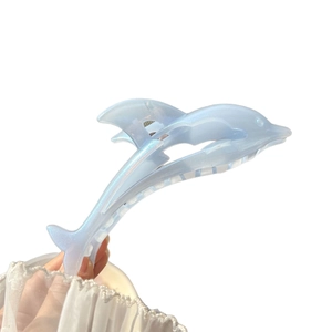 Elegant shell dolphin hair claw clip in iridescent light blue resin for women