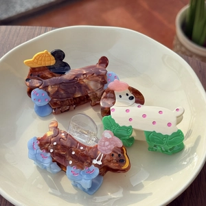 Cute Acetate Cartoon Dog Rabbit Hair Claw Clip Multicolor Polka Dot Animal Design Hairpin For Women Daily Fashion Headwear
