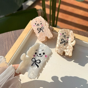 Pince à Cheveux Chiot en Acétate de Cellulose Mignon Chien Souriant Avec Nœud Papillon Accessoire de Coiffure Mode Femme