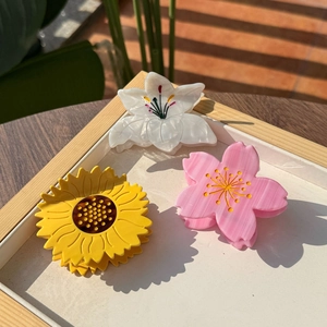 Pinces à Cheveux en Acétate Faites à la Main avec Fleurs de Lys Cerisier Tournesol Grandes Pinces pour Femmes Accessoires