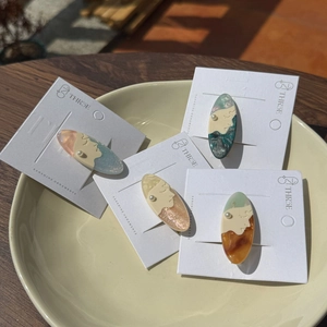 Vintage Acetate Hair Clips Artificial Pearl Artistic Human Profile Silhouette Duckbill Clips For Women Sweet Hair Accessories