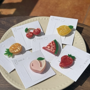Sweet Fruit Shaped Acetate Hair Clips Rhinestone Pineapple Strawberry Peach Watermelon Lemon Cherry Duckbill Hair Clips For Women Girls Hair Accessories