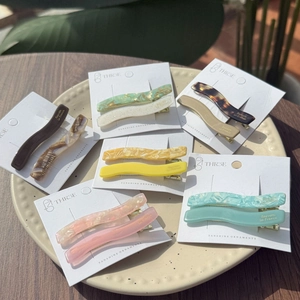 Sweet Wavy Acetate Hair Clip Set For Women Marble Pattern Duckbill Clip Handmade Fashion Barrettes Hair Accessories Set