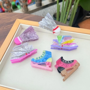 Acrylic Hair Claw Clip Badminton Book Ice Skating Shoe Shape Creative Pearlescent Hair Accessories For Women Girls Sport