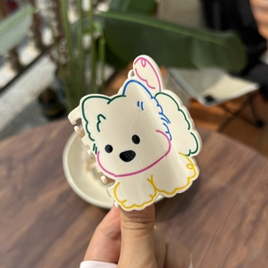 Pince à cheveux mignonne en acétate motif chien Westie avec lignes colorées pour femmes
