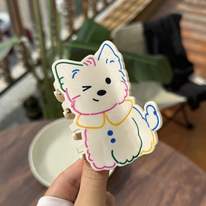 Pince à cheveux mignonne chien Westie avec contours colorés et acétate blanc