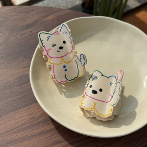 Pinces à cheveux Westie mignonnes en acétate crème avec des lignes colorées décoratives