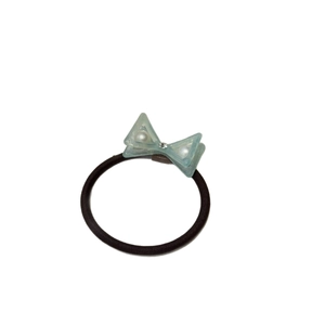 Double-layered bow hair tie with pearls and rhinestones on high elastic brown band