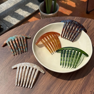 Vintage Acetate Hair Comb For Women French Handmade Tortoiseshell Marble Texture Thickened Hair Side Comb Updo Hair Styling Tools