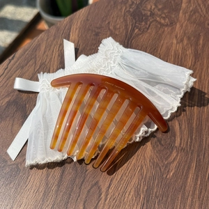 Vintage tortoiseshell acetate hair comb with 7 teeth and France handmade gold lettering