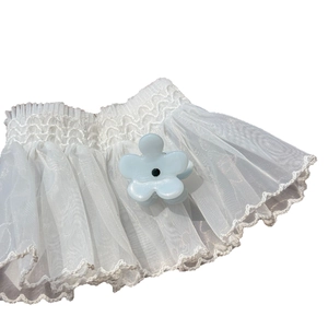 Elegant white lace pleated cuffs with light blue flower decoration for Lolita style