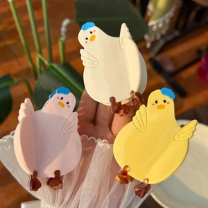 Cute Acetate Cartoon Chick Hair Claw Clip Animal Shaped Clips With Blue Hat Wing Decorative Hair Accessory For Women Girls