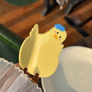 Cute yellow chicken hair claw clip with blue hat and matte finish for women