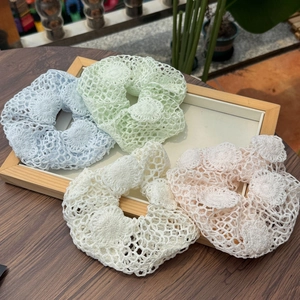 Chouchous Tricotés au Crochet à la Main Treillis Creux Attaches de Cheveux Mélange de Coton Cordes Élastiques Femme