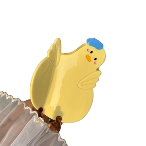 Cute yellow chick hair claw clip with blue hat and orange beak for dopamine styling