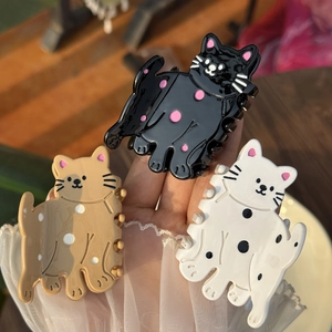 Pince à Cheveux en Acétate Forme de Chat Mignon Motif à Pois Émail Pince Requin Fixation Queue de Cheval Accessoires Cheveux