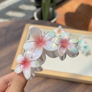 Eleganter holografischer Blumen-Haarclip mit drei Farbverlauf-Blüten für Damen