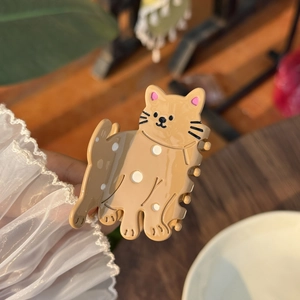Pince à cheveux mignonne en forme de chat marron avec pois blancs et détails fins