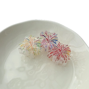 Three-piece set of transparent acrylic hair clips with colorful fireworks pattern