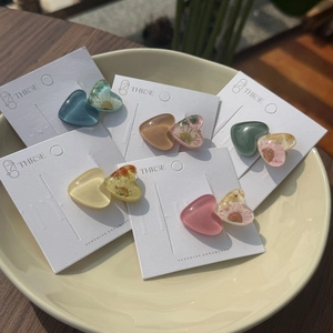 Dolce Clip a Becco d'Anatra a Cuore Color Gelatina Fermaglio in Plastica Fatto a Mano Con Fiori Secchi Accessori per Capelli Estetici Donna