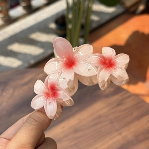 Pince à cheveux avec trois fleurs dégradé rose et texture gelée brillante élégante