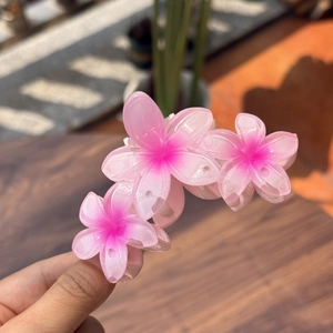 Pince à cheveux fleur de frangipanier rose dégradé pour coiffures queue de cheval chic