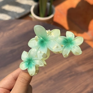 Détails de la pince à cheveux fleurs vertes translucides avec dégradé de couleurs