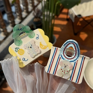 Pince à Cheveux en Acétate en Forme de Sac à Main pour Femmes Dessin Animé Ours Ananas Rayure Grande Pince Requin Fait à la Main Accessoires de Cheveux en Strass