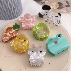 Pinces à Cheveux en Acrylique Animaux de Dessin Animé Mignons Lapin Poussin Chien Carotte Fleur Nœud Papillon Accessoires