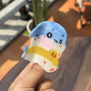 Cute whale and duck hair claw clip made of acetate with light blue and yellow colors