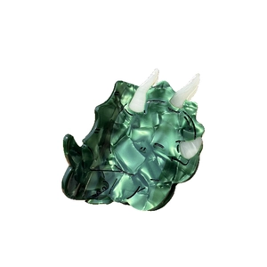 Pinza per capelli a forma di triceratopo verde in fibra di acetato di alta qualità