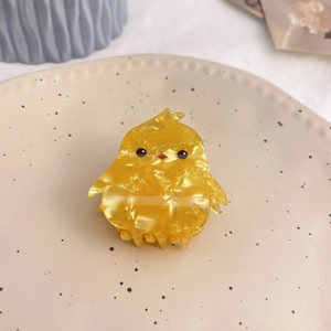 Cute yellow chick acrylic hair claw clip with marble texture for cartoon animal hair style