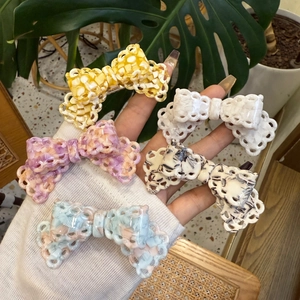Fermaglio per Capelli Fiocco in Acetato Traforato da Donna Dolce Pizzo a Becco d'Anatra Stile Coreano Y2K Colore Macaron Accessorio